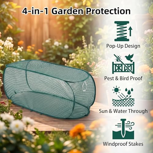 1PC Pop Up Garden Plant Cover 47" x 18" x 16"-Collapsible Mesh Plant Cover with 30% Sunblock Shade Cloth for Raised Garden Bed, Outdoor Plant Cover Against Birds, Rabbits & Squirrels - Image 3