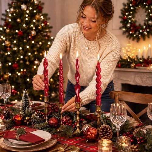 Nuanchu 4 Pcs Twisted Taper Candles,7.87 Inch,Pure,Dark Red - Image 4