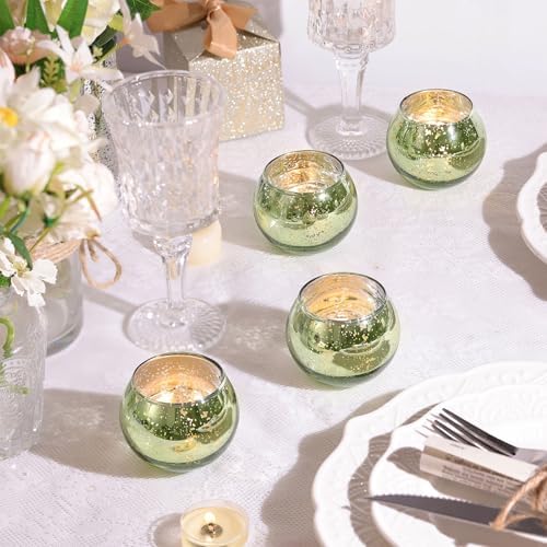12 Pcs Green Candle Holder for Wedding Decor- Sage Green Mercury Glass Votives for Bridal Shower, Tea Party Table Centerpieces, Vintage Rustic Wedding - Image 6