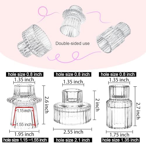 Glass Candlestick Holders, Taper Candle Holders, Set of 3, Clear - Image 2