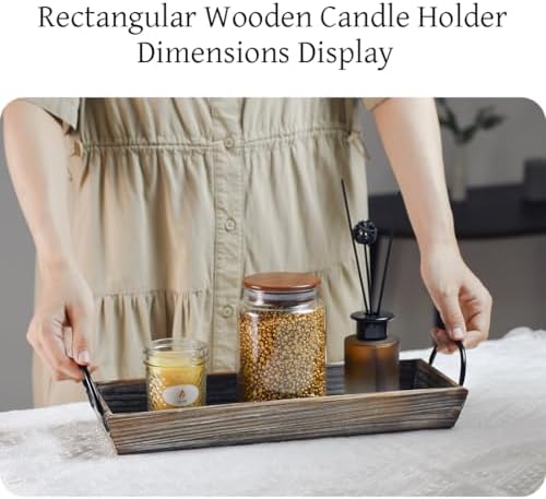 Vintage Wood Candle Tray, Metal Handles, Farmhouse Centerpiece, Home Decor - Image 2