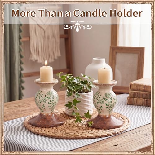 Patelai 2 Pcs Terracotta Pillar Candle Holders Floral Taper Candlestick - Image 5