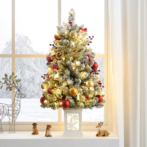 3 Ft Pre-Lit Christmas Tree, Frosted Artificial Christmas Tree with 78 Led Lights,8-Mode Battery Box,Timer Battery,Red Berry,Christmas Decoration for Home, Office,Fireside,Easy Installation by iphlitlvz