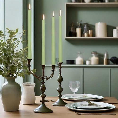 Cedar Scented Taper Candles 10'' Colored Candle Sticks Green Candles Set of 4 | Home Decor Kitchen Decor Wedding Decorations Candles - Image 6