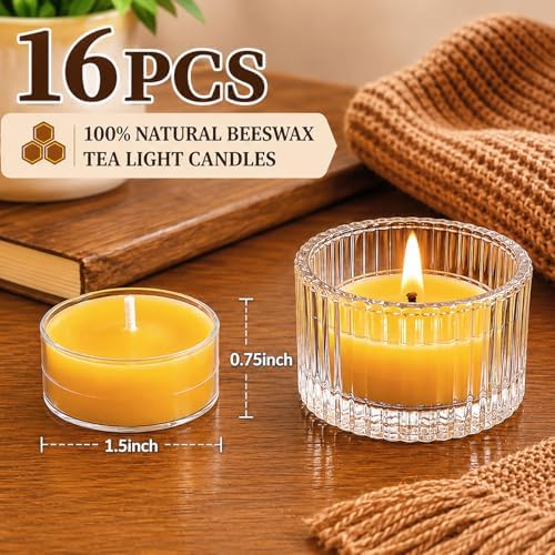 Beeswax Tea Lights Candles 16 Pack, 4 Hours Clean Burn - Image 5