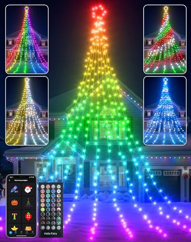 23FT Smart Outdoor Christmas Decorations, 335 LED RGB Star Waterfall Lights by AvatarControls