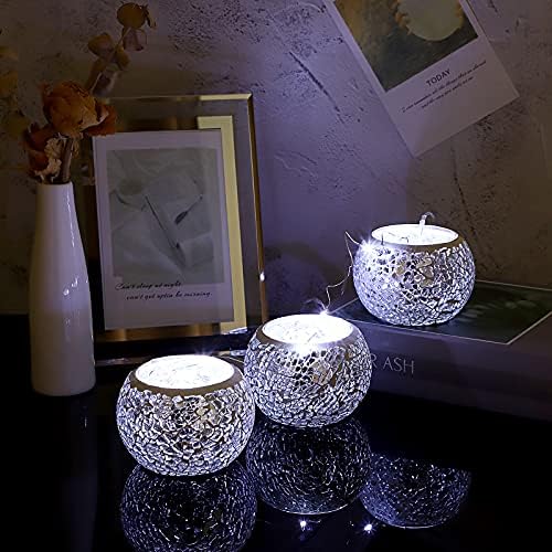 OwnMy 3PCS Mosaic Glass Tea Light Holders Round Bowl Votive Candle Holders - Image 2