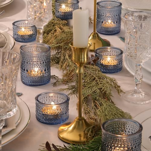 NITIME Blue Glass Votive Candle Holders Set of 24, Assorted Heights Polka Dot Tealight Candle Holders for Table Centerpiece, Blue Candle Holder Decor for Wedding, Baby Shower Party & Spa - Image 4