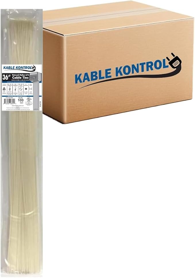 Kable Kontrol Cable Zip Ties Natural White 1,000 Pcs 36 Inch, 50 Lbs Tensile Strength, Bulk Pack, Self-locking Natural Nylon Clear Plastic Wire Ties wraps for Indoor or Outdoor Use