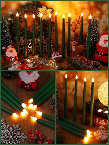Treela Battery Operated LED Taper Candles,Christmas,11 Inch,Green - Image 4