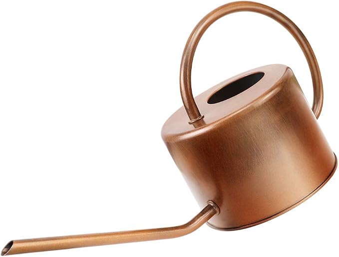40 oz Decorative Copper Colored Galvanized Steel Watering Can - Easy Pour Gooseneck Spout for Indoor Plant Watering (Bronze)