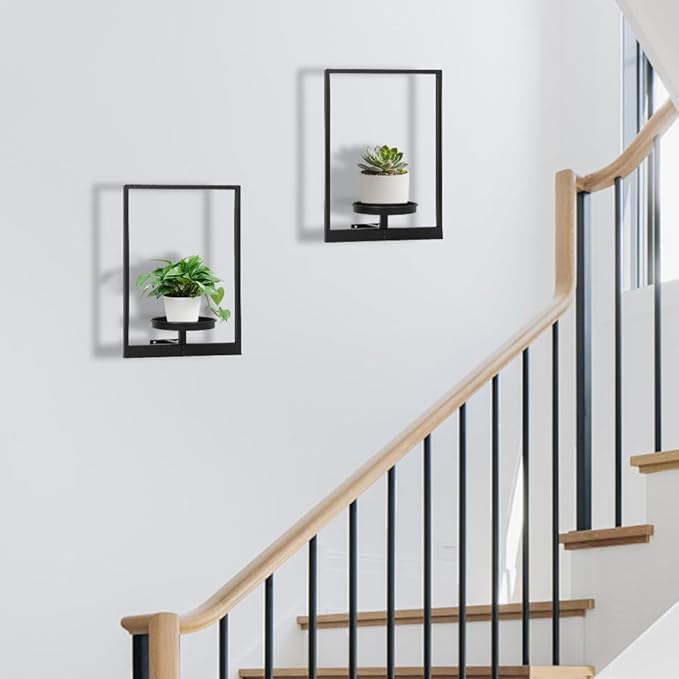 Wall Plant Holder Floating Shelves for Wall Set of 2, Wall Planters for Indoor Plants - Premium Metal Hanging Plant Holder for Indoor Outdoor Decor