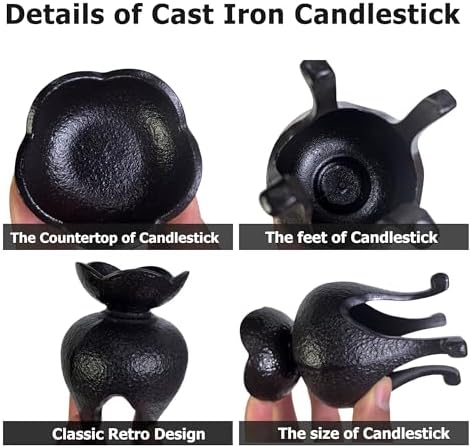 Japanese Style Cast Iron Candle Holder, Small Handmade Vintage Candlestick Holders, Rustic Pillar Candle Holder, Farmhouse Candle Stand for Fireplace Shelf Home Decor (4.53" Tall Pattern) - Image 5
