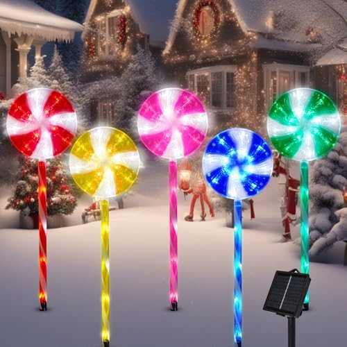 Outdoor Christmas Decorations, Lollipop Pathway Lights, 5 Pack by ILLUMINEW