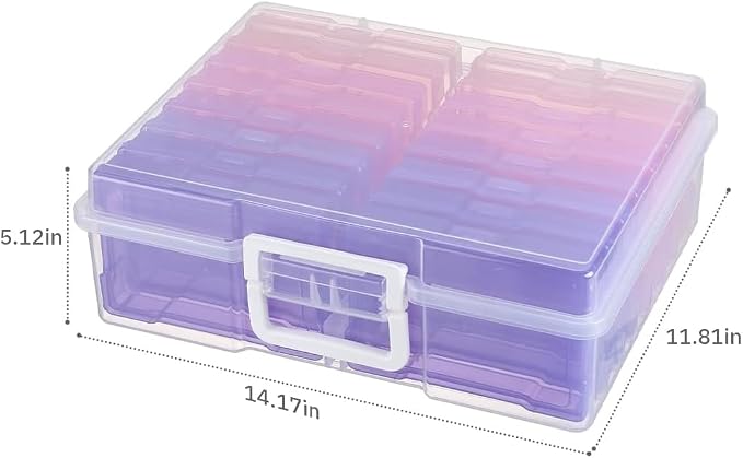 4" x 6" Plastic Photo Storage Case with 16 Inner Photo Containers Boxes Greeting Cards Containers Boxes Storage, Seed Storage Perfect for Storing Pictures,Photos and Cards (Pink & Purple)