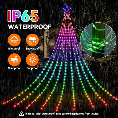 Outdoor Christmas Decorations Star String Lights, 320 LED 11.5 ft Waterfall Tree Lights with 8 Lighting Modes Christmas Star Lights for Indoor Outdoor Yard Home Festival Party Xmas New Year Decor - Image 5