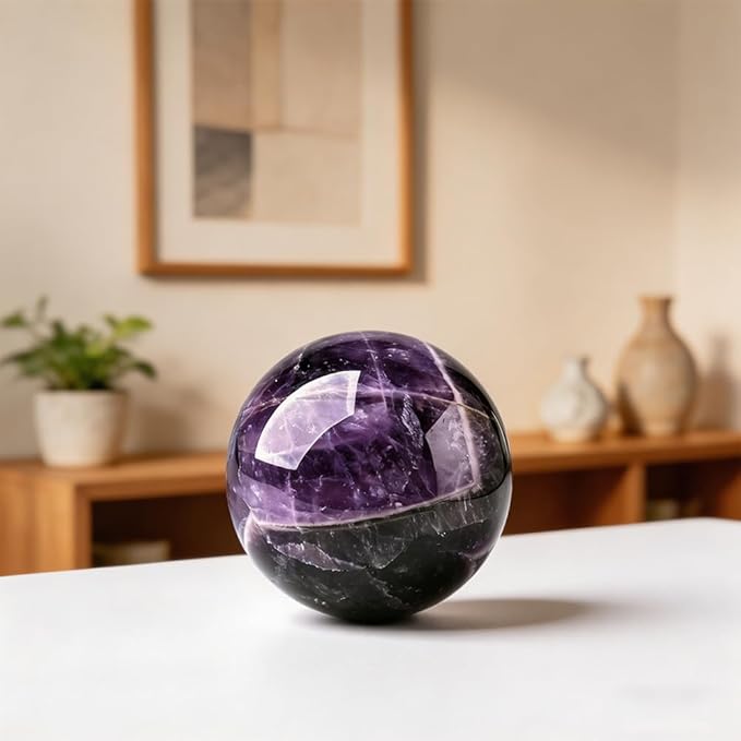 2-2.4 inch Natural Amethyst Crystal Ball with Stand, Hand Polished Purple Quartz Sphere, Reiki Healing Decorative Sphere, Chakra Energy Stone Crafts, Feng Shui Home Desktop Ornament