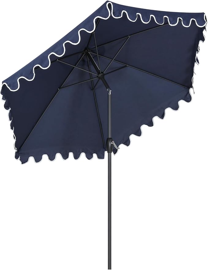 Tempera Striped Patio Umbrellas Outdoor Table Market Umbrellas with Crank & Pust Button Tilt|Auto-Tilt, 8 Steel Ribs, High Color-Fastness Canopy