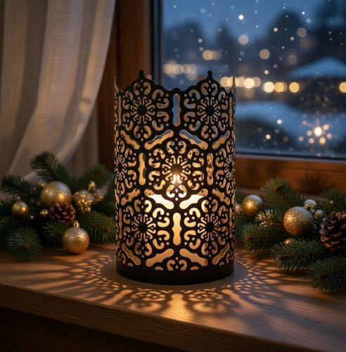 Hosley 7 Inch High Cut Bronze LED Votive Tealight Holder Lantern Intricate Floral Design for Timeless Elegance and Cozy Illumination in Stylish Home D cor Elevate Your Ambiance - Image 2