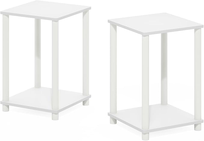 Furinno Turn-N-Tube Side Table Set of 2, 2-Tier Stackable Modern End Table with Open Shelf, Toolless Night Stand, Bedside Table, for Living Room, Bedroom, White