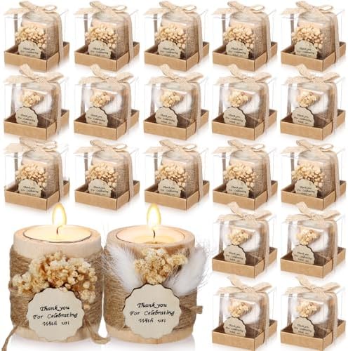 Mtlee 20 Sets Baptism Candle Favors for Guests, Beige, Thank You by MTLEE