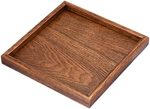 PATIKIL Wood Serving Tray 9 Inch (220mm) Outer Length, Square Decorative Platter for Home Decor Kitchen Table Candle Holder, Brown by PATIKIL