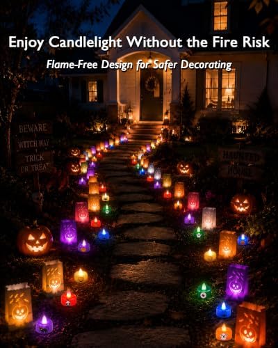 Amagic 24Pack Halloween Multicolor LED Tea Lights Candles with DIY Stickers - Image 5