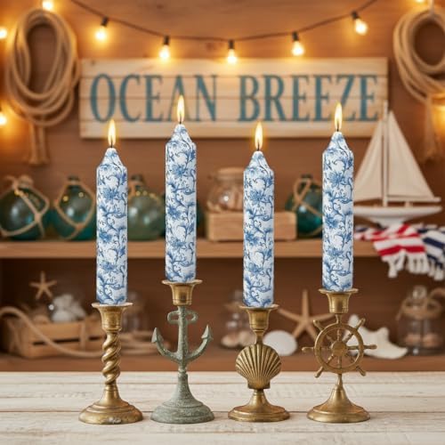 7 Inch Blue and White Taper Candles Short Chunky Candle Sticks Handmade Unscented Smokeless Chinoiserie Floral Thick Candles for Nautical Ceremony Dining Table Everyday Meals Family Dinner Elegance - Image 2