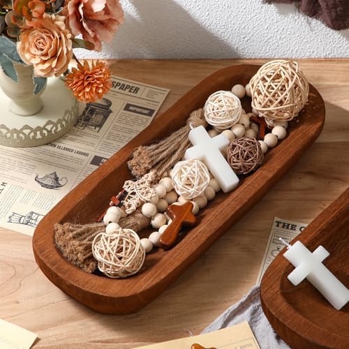 FoldTier 4 Pcs Wooden Dough Bowl Bulk, Brown, 16' X 6'' X 2'', Classic - Image 3
