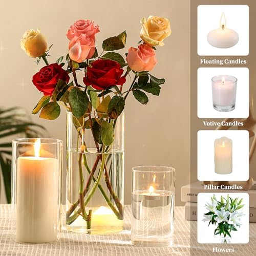 PHOSPHOR Hurricane Candle HoldersFor Pillar Candle Clear Glass Cylinder Centerpieces Vases Table Decoration Centerpiece Floral Room Decor Clear Seeded Bubbles Living Dining Kitchen 6 Pieces - Image 3