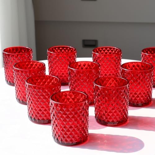 Woho Candle Holders for Votive Candles/Tealight Candles, Votive Candle Holder for Boho Home Decor, Glass Tea Lights Candle Holder for Wedding Party Christmas（24, Red by Woho