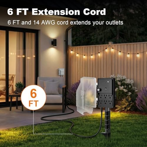 Outdoor Power Stake Waterproof Light Timer Dusk to Dawn 6 Outlets - Image 3
