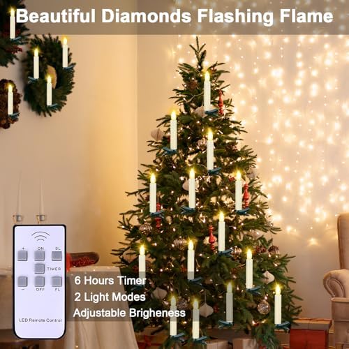 LED Christmas Candles, Flickering Clip on Candles for Christmas Tree, Battery Operated with Remote Timer, Warm White Light, Flameless Taper Candle for Home Christmas Decor, Set of 30 - Image 2