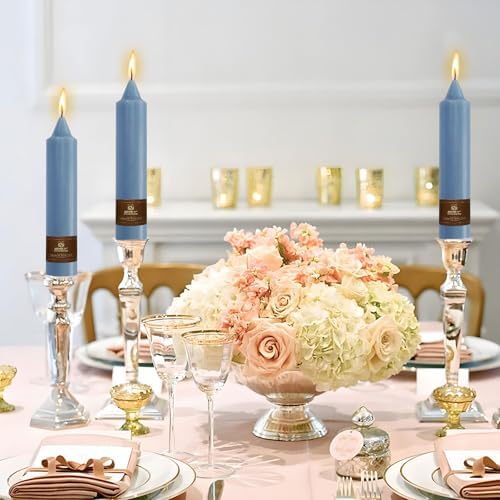 NJAO HOO Grey Blue Short Taper Candle 7 Inch Candlesticks Unscented Dripless Tapered Candle Set for Home Decor Wedding Party Dinner Candles, 4 Pack - Image 2