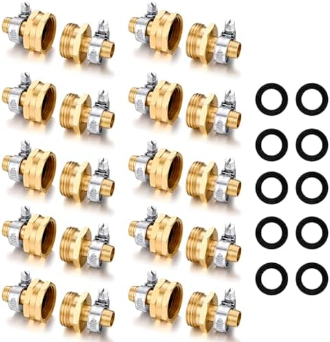 Garden Hose Repair Connector with Clamps Hose End Repair Kit, 1/2"Barb Garden Hose Fittings Male and Female brass garden hose ends (1/2"Barb-10 Set) by SIGURANTA
