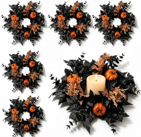 Halloween Fall Candle Ring Set, Artificial Pumpkin Wreath for Pillar by Unknown