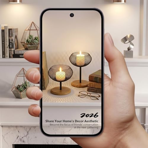 Candle Holder Set of 2, Modern Organic Vintage Black Metal Pillar Candle Holders with Wooden Bamboo Base, Candle Tray Candle Stand for Dining Table Centerpiece Kitchen Mantel Home Office - Image 5