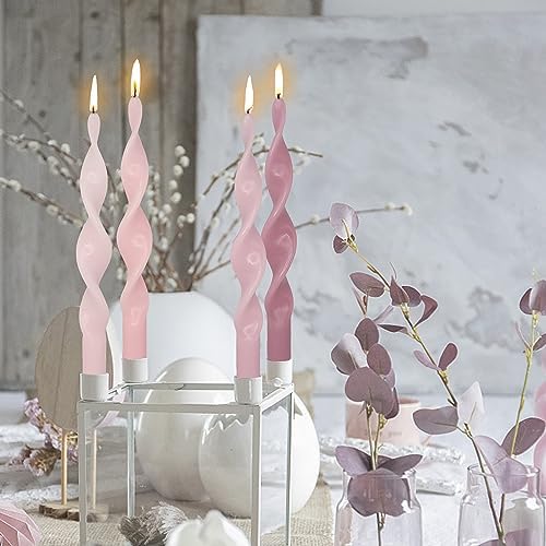 10 Inches Spiral Taper Candles Colorful Twisted Candle Dripless Long Candles, Handmade Candlesticks for Wedding Dinner Decor, Set of 4(Gradient Pink) - Image 4