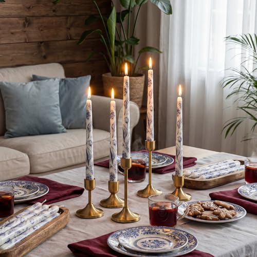 Conelist 12pcs Blue White Floral Taper Candle 9.8" Chinoiserie Candlestick - Image 5