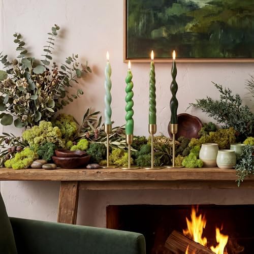 Nuanchu 4 Pcs Twisted Taper Candles,7.87 Inch,Pure,Sage Green2 - Image 5