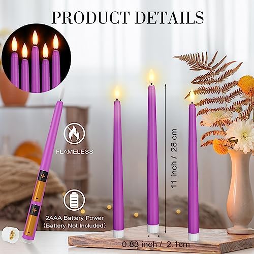 Macarrie 24 Packs Flameless Taper Candles Battery Operated Fake 11 Inch Long Candle Light LED Flameless Candlesticks Flickering Tapered for Wedding, Halloween, Christmas(Purple) - Image 4