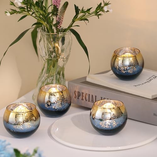 Volens Navy Votive Candle Holders Set of 12, Round Mercury Glass Votives - Image 5