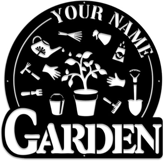 MeMate Garden Metal Signs, Garden Sign to Personalize, Personalized Metal Outdoor Decor, Custom Name Plaque for Women Mom Grandma, Rustic Decorations for She Shed, Potting Shed