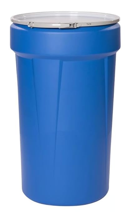 Eagle 55 Gallon Plastic Drum with Lid, Metal Lever-Lock, 39.1"x23.8", Open Head Lab Pack Drum Made of Durable, Lightweight HDPE, Withstands Weather and Chemicals, Made in USA, Blue, 1655MB