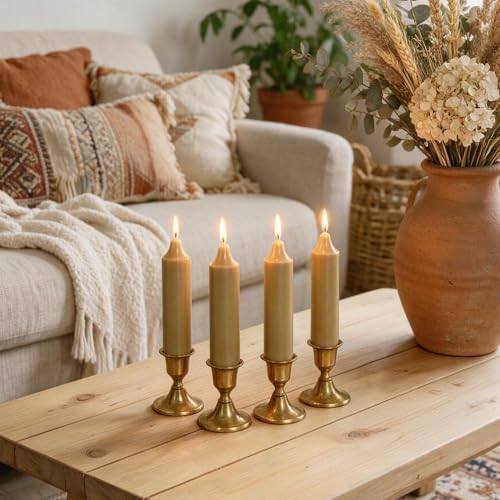 Mocha Beige Short Taper Candle Dripless Candlestick for Fall Harvest Halloween Thanksgiving Dinners Parties and Home Décor-6.5inch,4 Pack - Image 3