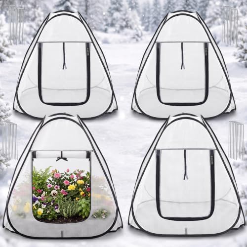 4 Pcs Plant Covers Freeze Protection, 28 x 28 x 30 in, White by Wesnoy