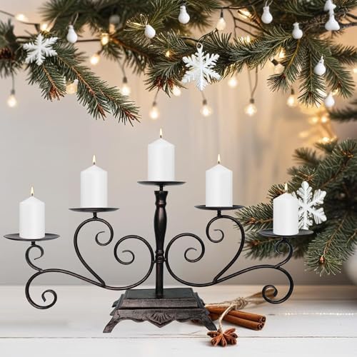 Fireplace Candle Holder 5 Candelabra for Pillar Candles Black Candle Stand - Iron Table Tealight Candle Holder Decor (5 Candelabra Pillar) - Image 6