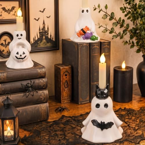 Havawish 3 Pcs Halloween Ghost Candlestick Holder Cute Ghost Candle Holder - Image 3