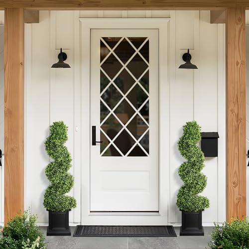 3.5ft Topiary Trees Artificial Outdoor, Artificial Boxwood Plants Outdoor Porch Trees, All-Year Green Fake Plant with Sturdy Pot for Front Porch (Spiral) - Image 5