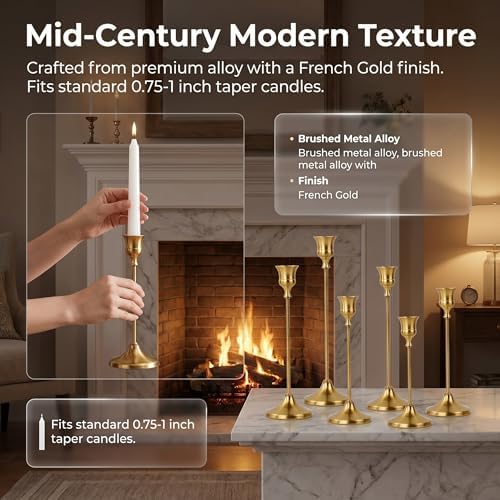 French Gold Taper Candle Holders 4 Sets(12 Pcs) - Tall Metal Candlestick Holders for Table Centerpiece, Formal Dinner, Wedding, Fireplace Mantel Decor, Fits 3/4 Inch Thick Candles - Image 7